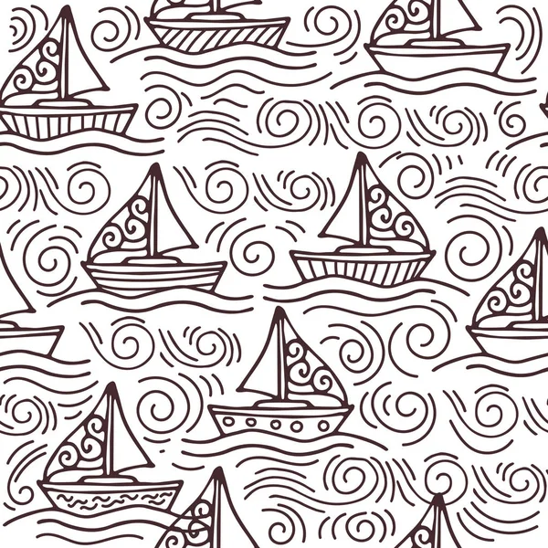 Inspirante patrón sin costuras con barcos y las olas del mar — Archivo Imágenes Vectoriales