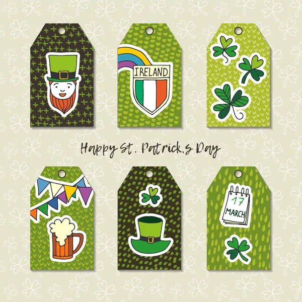 Saint Patricks Day coleção de símbolos tradicionais. Conjunto de cartões de felicitações e convites . —  Vetores de Stock