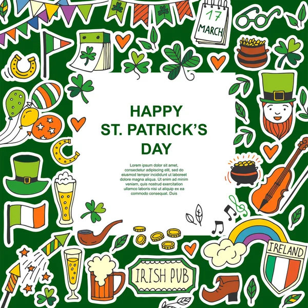 Saint Patrick s dag traditionele symbolen collectie. — Stockvector