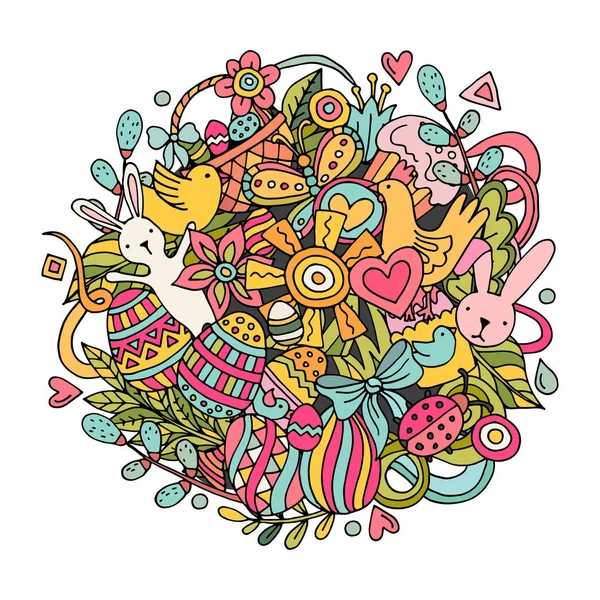 Cartoon vettore disegnato a mano Doodle Buona Pasqua illustrazione . — Vettoriale Stock