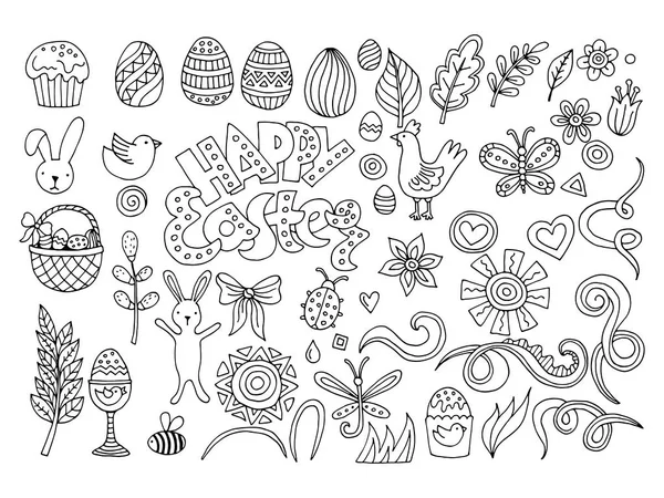 Wielkanocne ręcznie rysowane wektor symbole i obiekty — Wektor stockowy