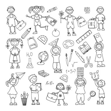 Elle çizilmiş doodle. Okula dönüş. Icons set