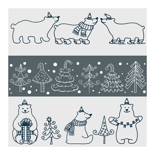 Ensemble vectoriel d'icônes d'ours polaires et d'arbres de Noël — Image vectorielle