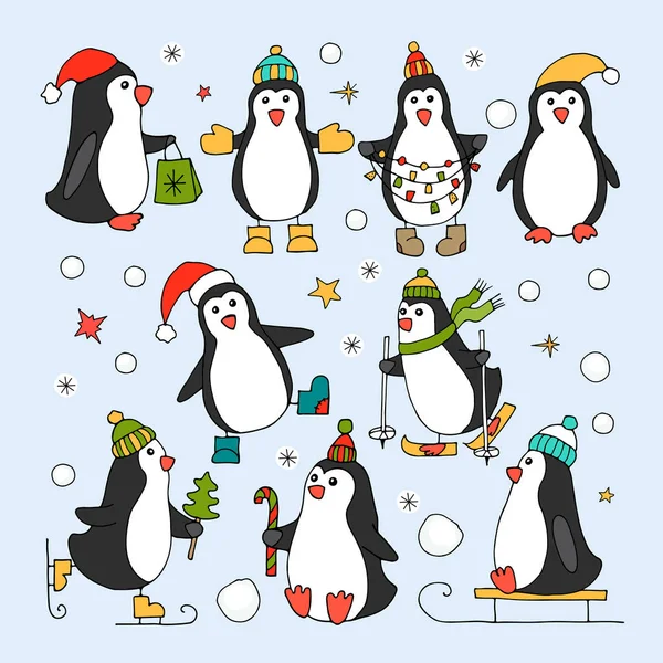 Set of isolated penguin icons. Vector illustration for your design — Stock Vector