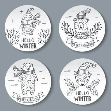 Etiketleri mutlu yeni yıl ve Noel Set