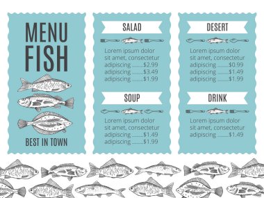 Vektör deniz ürünleri tasarımı. Form stili. Belge şablonu