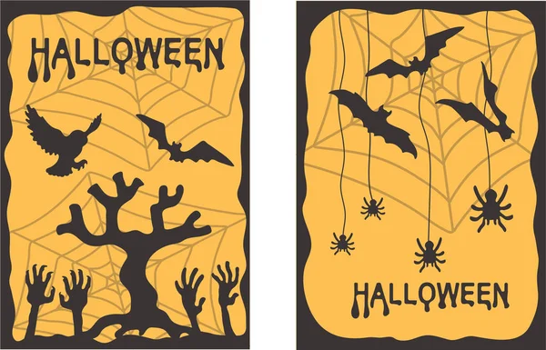 Eine Reihe von Postkarten halloween. Vektorillustration — Stockvektor