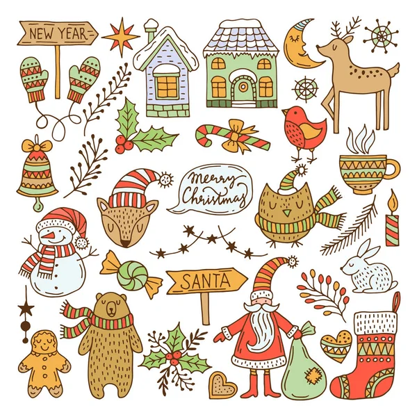 Un grand ensemble de gribouillis de Noël. Illustration vectorielle — Image vectorielle