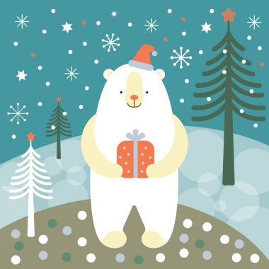 Tebrik kartı, bir kutup ayısı ile Noel kartı