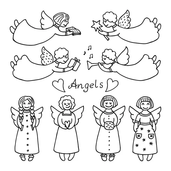 Векторный набор различных икон ангелов — стоковый вектор