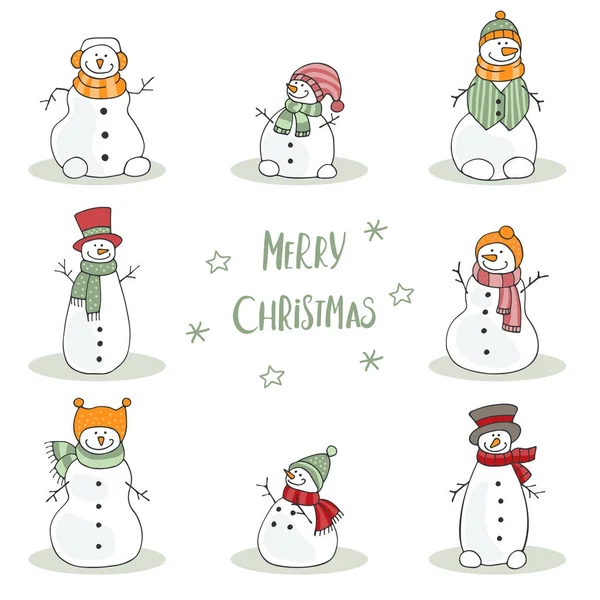 Tarjeta de Navidad con muñecos de nieve divertidos — Vector de stock