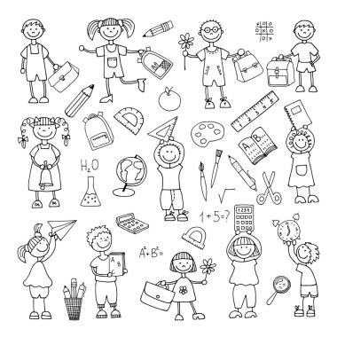 Elle çizilmiş doodle. Okula dönüş. Icons set