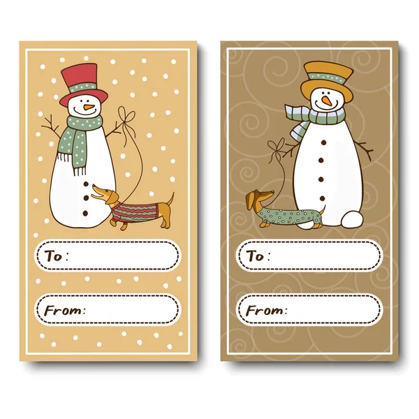 Cartões de felicitações de Natal, com um boneco de neve engraçado — Fotografia de Stock