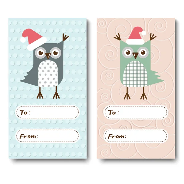 Un juego de tarjetas de Navidad, invitaciones con búhos — Foto de Stock