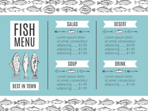 Рибне меню ресторану. ілюстрація морепродуктів — стокове фото