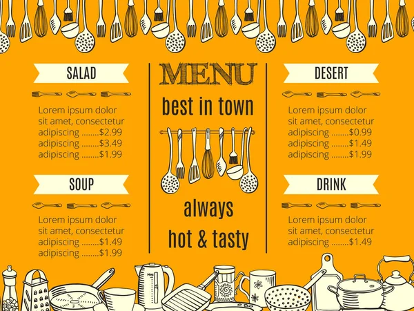 Template menu restoran dengan kitchenware dan cutlery — Stok Foto