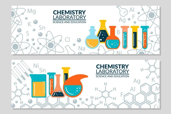 Eine Reihe von Bannern für wissenschaftliche Laborforschung. Chemie — Stockvektor