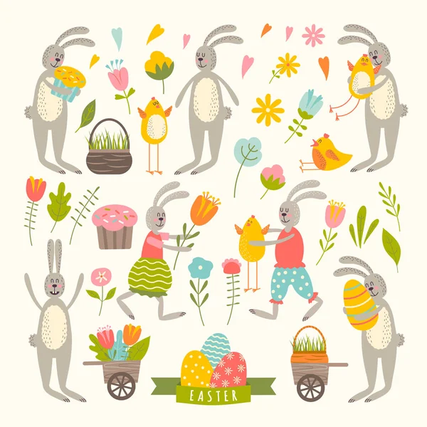 Vintage elements set of easter theme. — Stock Vector