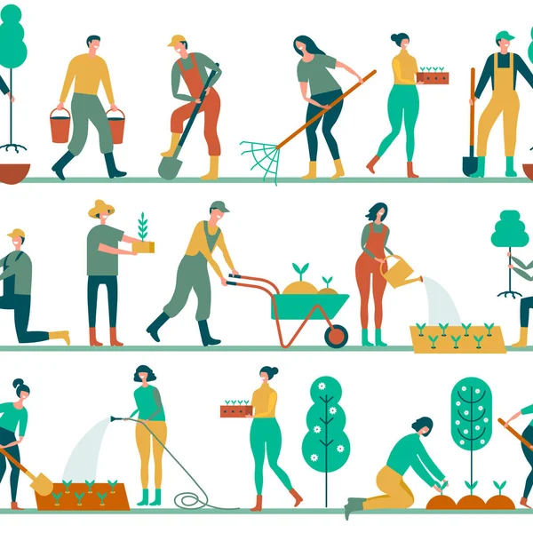 Бесшовные ленты с людьми, занятыми в садоводстве — стоковый вектор