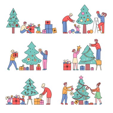 İnsanlar yeni yıla hazırlanıyor, hediyeler alıyor, Noel ağacını süslüyor.