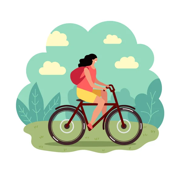 Mujer joven montar en bicicleta en el parque — Vector de stock