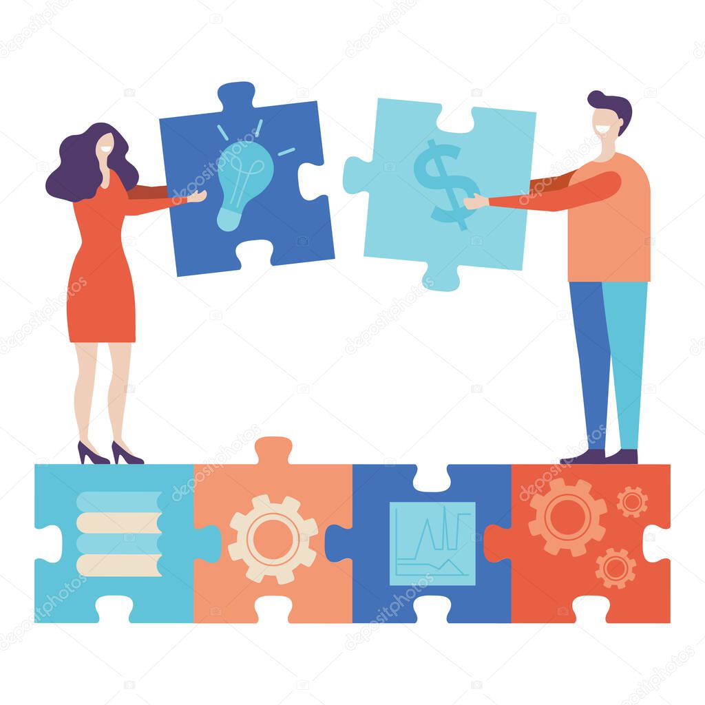 Business concept. Team metaphor. people connecting puzzle elements.