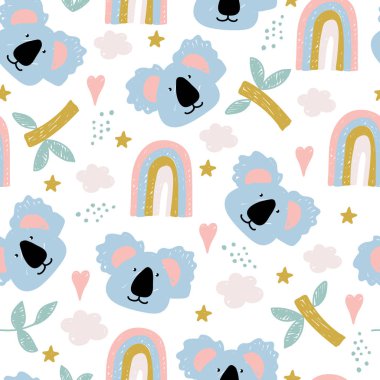 Seamless childish pattern with cute funny koalas