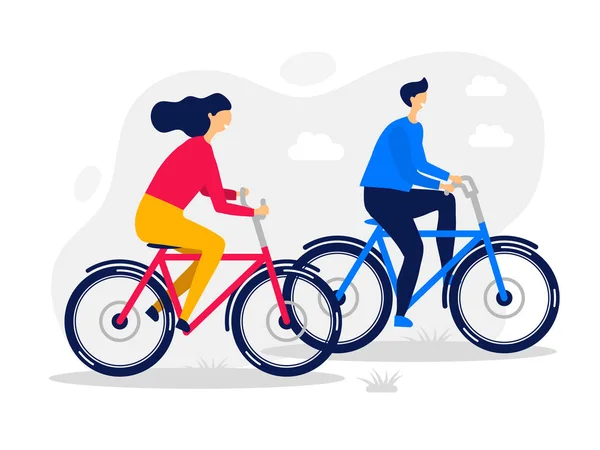 Joven mujer y hombre montar la bicicleta . — Vector de stock