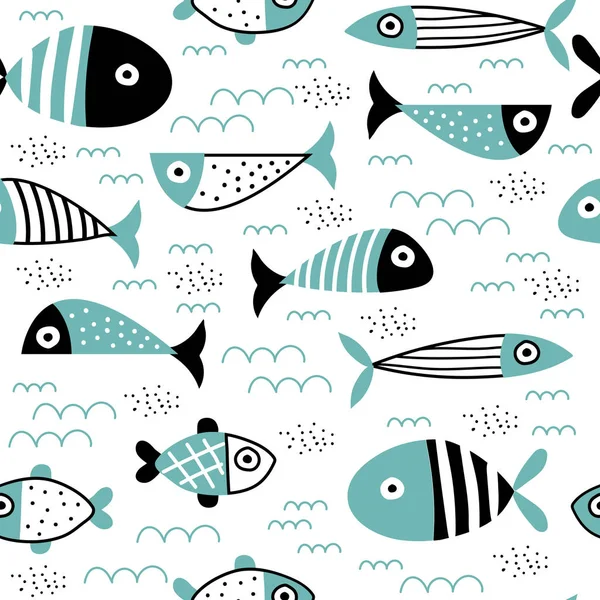 Bezproblémový vzor s kreativními a barevnými rybami — Stockový vektor