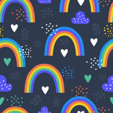 El yapımı sevimli gökkuşakları olan kusursuz çocuksu desen.