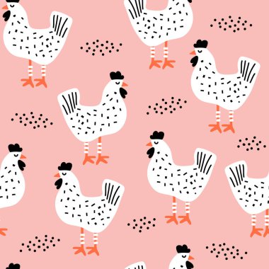 Seamless pattern with cute hens creative baby texture