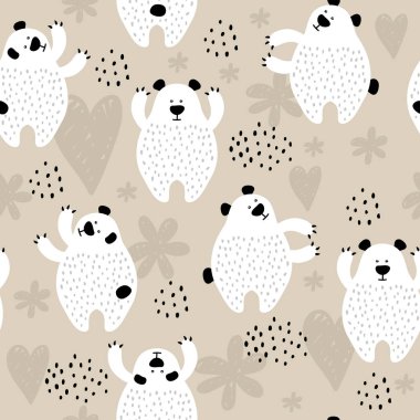 Seamless pattern with cute white bears vector background