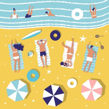 People playing on the summer beach vector of people