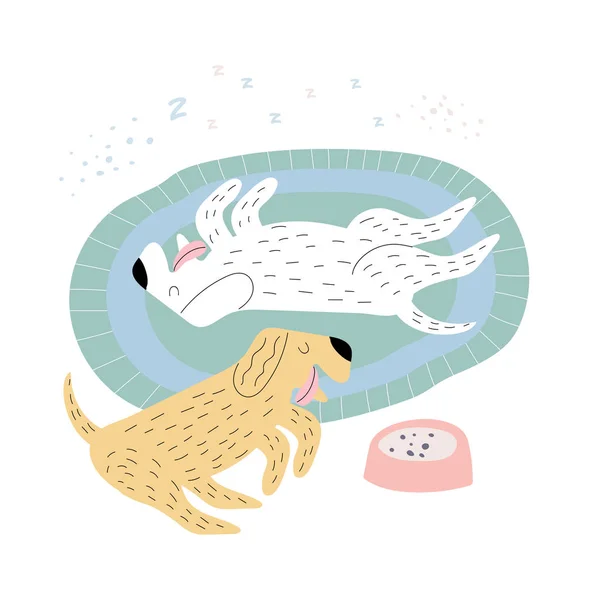 Dogs sleeping on a rug vector illustration — Stock Vector