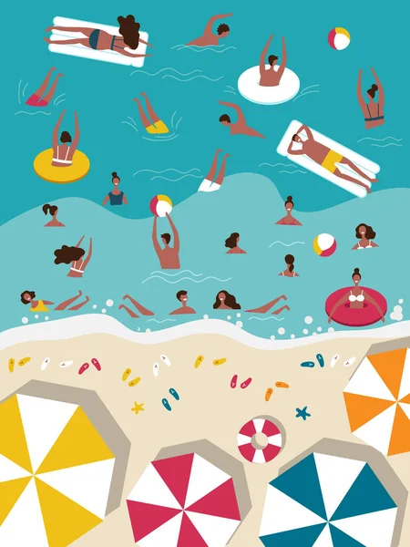 Plakáty lidí na pláži vektorové ilustrace. — Stockový vektor