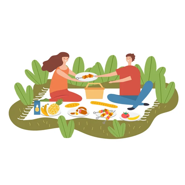 Picnic de verano sobre un fondo blanco vector ilustración — Vector de stock