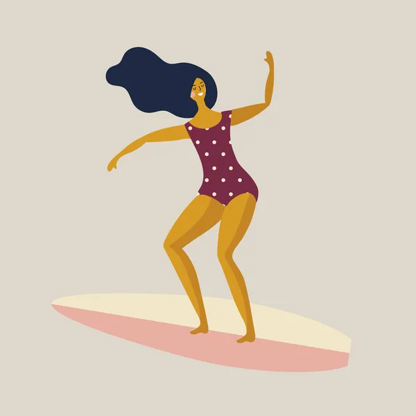 Cute girl pobyt na wektor surfowania ilustracji — Wektor stockowy