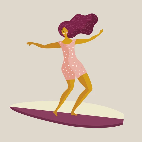 Ładna dziewczyna pobyt na wektor surfowania ilustracja — Wektor stockowy