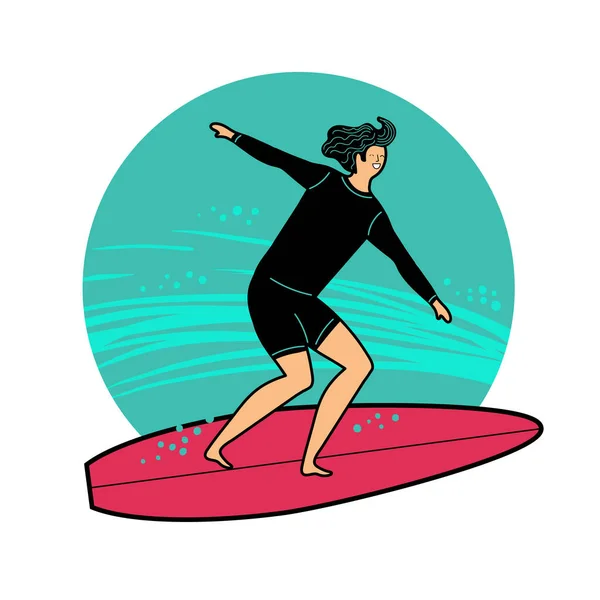 Człowiek stoi na ilustracji wektora surfingu — Wektor stockowy