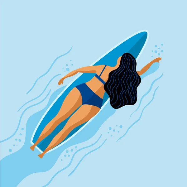 Gadis terletak pada gambar vektor surfing - Stok Vektor