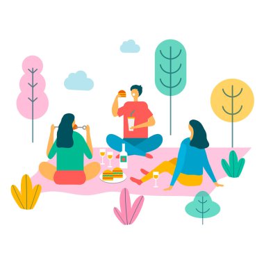 Summer picnic of friends on a white background vector illustration