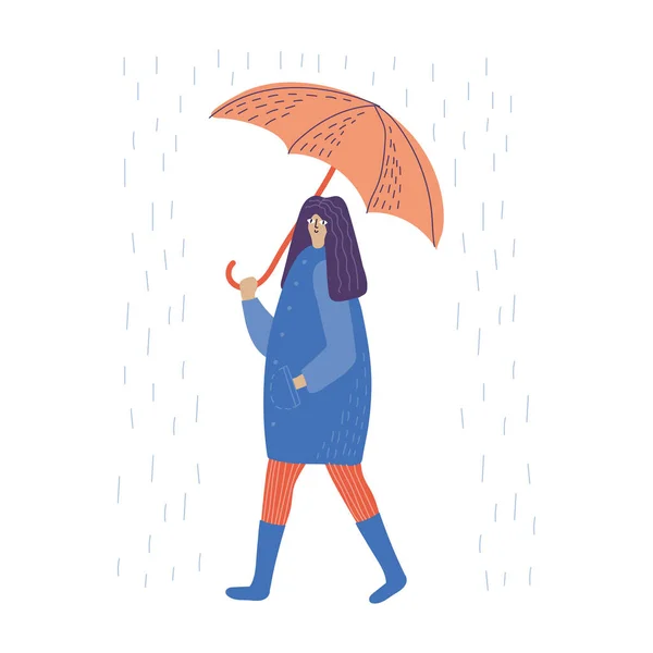 Girl walks under an umbrella in the rain — Stock Vector