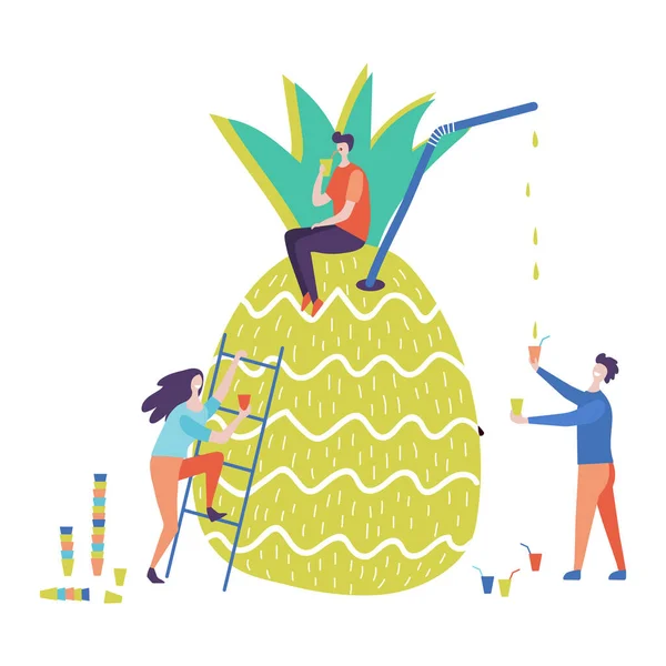 Lidé dostat a pít ananasový džus vektorové ilustrace — Stockový vektor