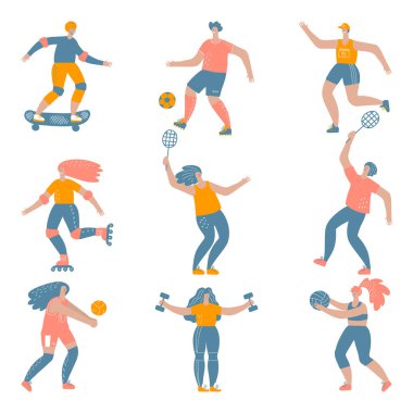 mans and womans doing sports vector set