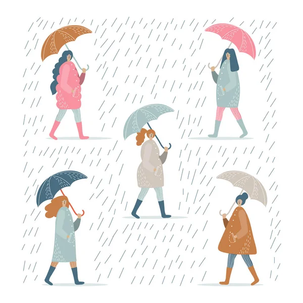 Set of women under umbrellas vector illustration — Stock Vector