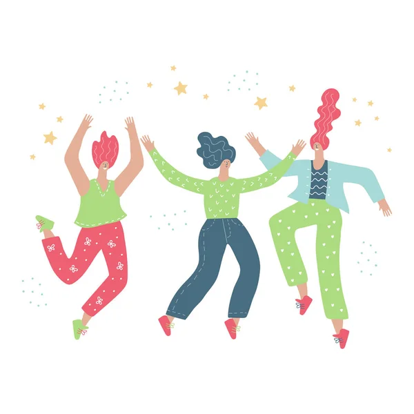 Girls in costumes dance at the party vector illustration — Stockvektor