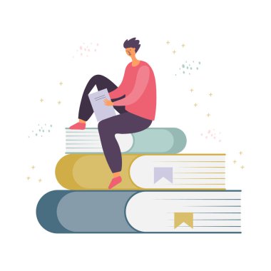 man preparing for exam in library vector illustration