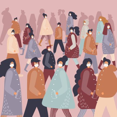 crowd of masked men, protection from coronavirus