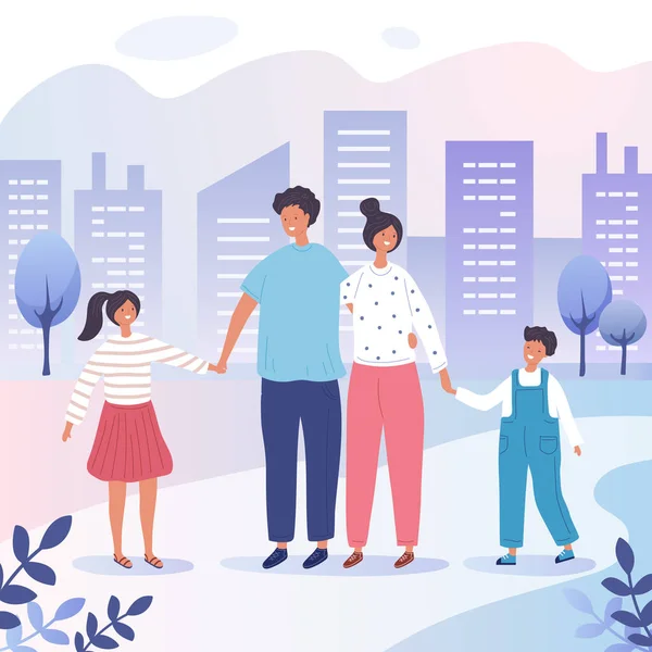 Щасливі сімейні прогулянки містом Векторні ілюстрації — стоковий вектор