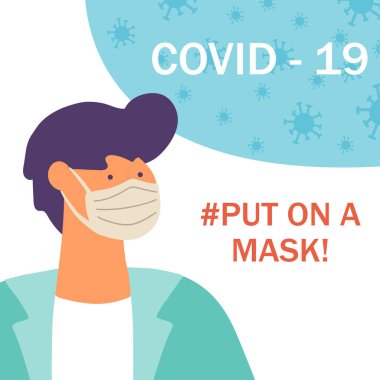 Coronavirus önleme, tıbbi maske takmak, vektör illüstrasyonu